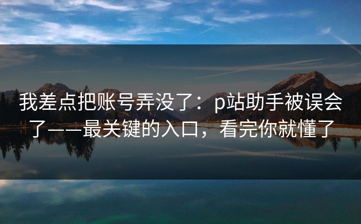 我差点把账号弄没了：p站助手被误会了——最关键的入口，看完你就懂了