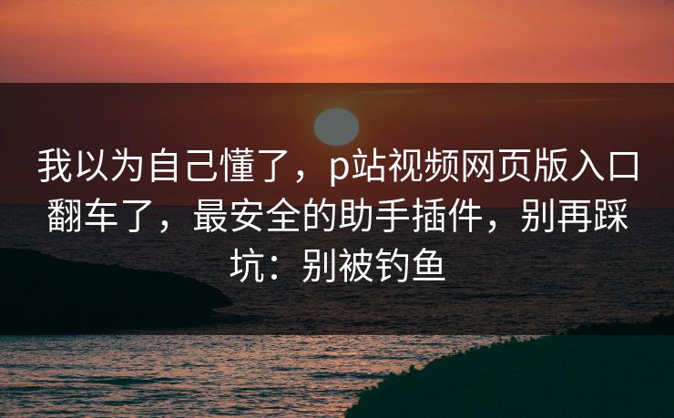 我以为自己懂了，p站视频网页版入口翻车了，最安全的助手插件，别再踩坑：别被钓鱼