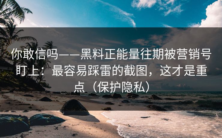 你敢信吗——黑料正能量往期被营销号盯上：最容易踩雷的截图，这才是重点（保护隐私）