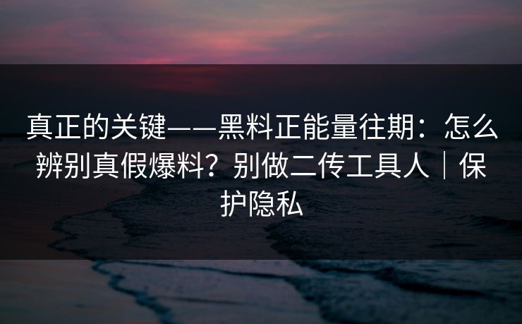 真正的关键——黑料正能量往期：怎么辨别真假爆料？别做二传工具人｜保护隐私