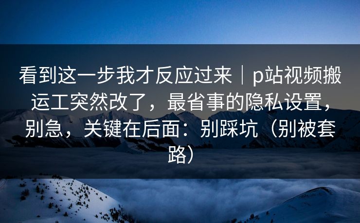 看到这一步我才反应过来｜p站视频搬运工突然改了，最省事的隐私设置，别急，关键在后面：别踩坑（别被套路）